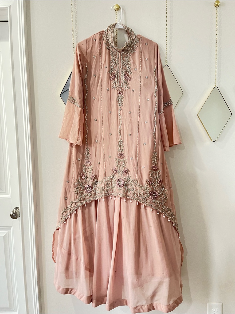 3 piece Heavy Embroidered Blush Pink Formal Dress with Beaded Detail